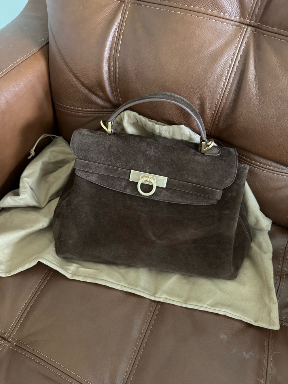 Parisa Wang Suede Top-Handle Women's Handbag in Chococate Brown - Medium Grace b - Picture 2 of 5